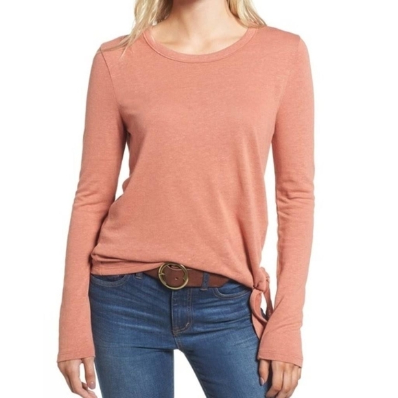 NWT Madewell Coral Pink Soundcheck Side-Tie Linen-Tencel Blend Tee - Picture 1 of 9